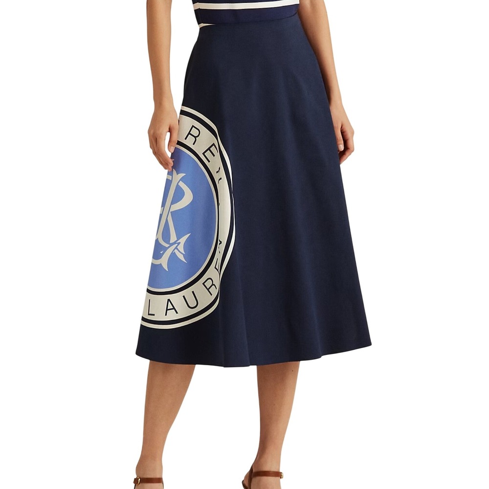 Lauren Ralph Lauren Logo Cotton Canvas Skirt Womens 0 Aline Navy Blue Preppy